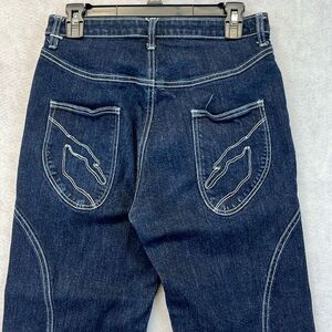 GREYHOUND Men’s Small Womens 30 Jeans Straight Leg Embroidered Pockets Dark Wash